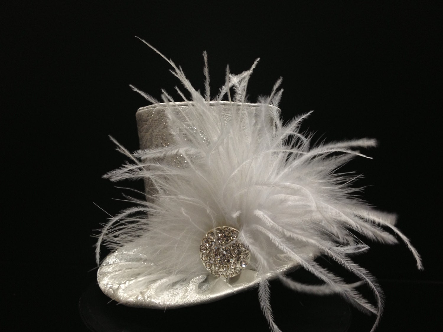 White Brocade Mad Hatter Mini Top Hat for Wedding, Bachelorette Party, Bridal Shower, Tea Party or Photo Prop
