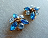 Vintage Blue Rhinestone Earrings 1960s Jewelry Sapphire