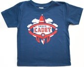 Rocket Ship T Shirt - Space Cadet Blue and Red