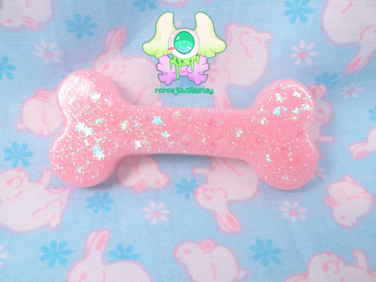 Creepy Cute Big Bone Hair Clips - Glittery Pink