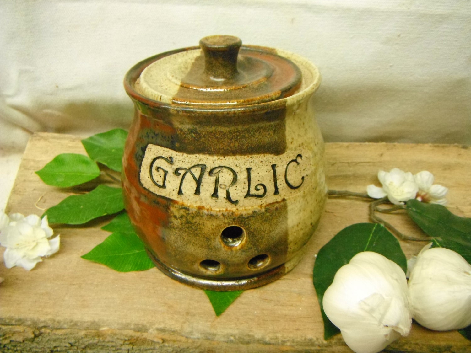 Garlic Jar - Jar - Kitchen Storage -  Red Jasper and Oatmeal