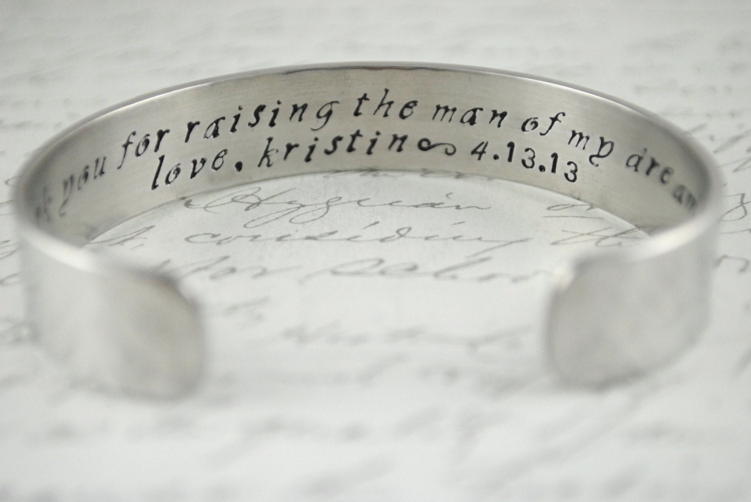 Thank You For Raising the Man of my Dreams Mother of the Groom Secret Message Cuff Bracelet
