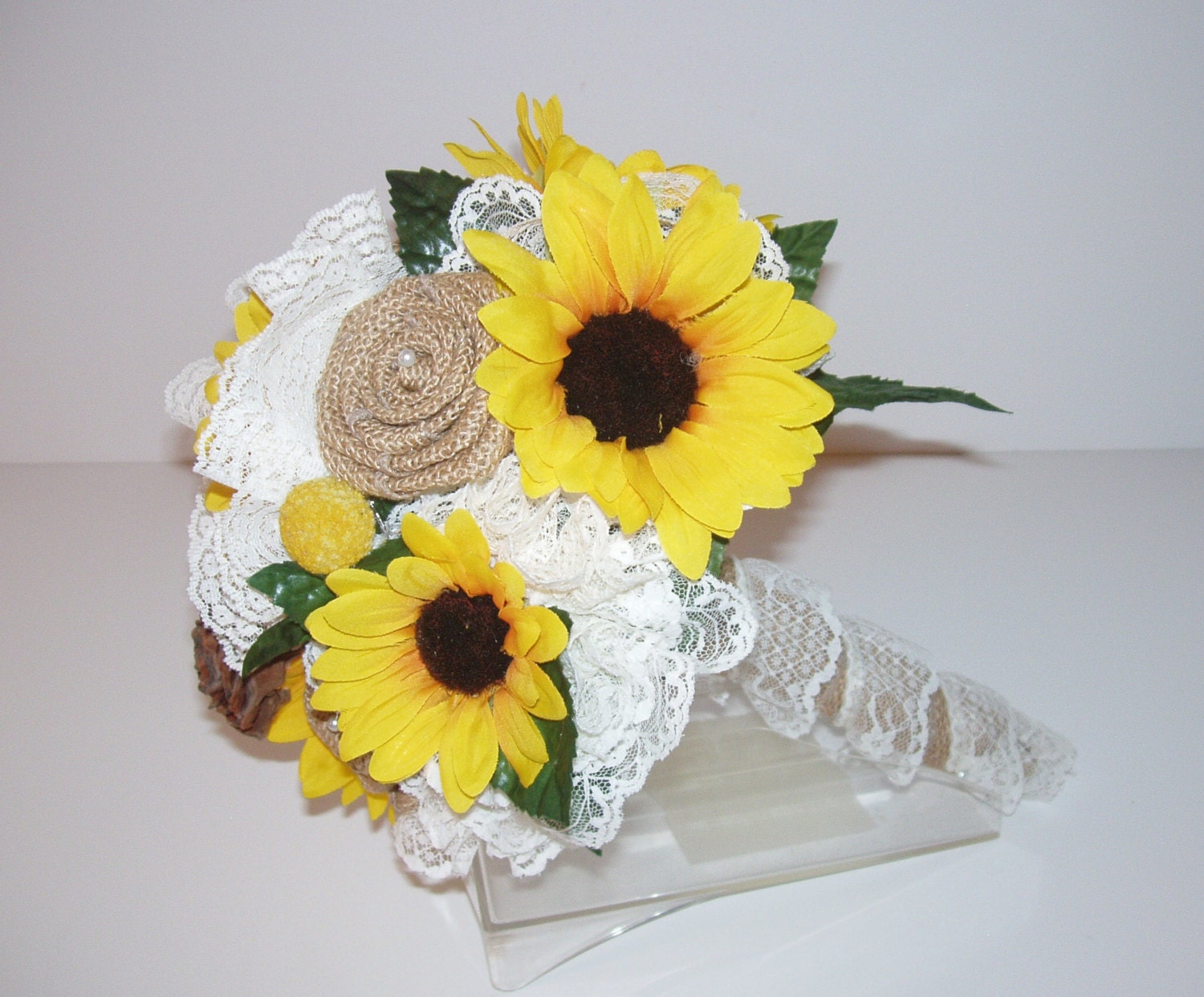 LACE, SUNFLOWER and, BURLAP Country,Western Wedding, Bridal Bouquet and Boutonniere