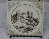 Vintage Hand Printed Heatproof Tile Teapot stand  or Wall Hanging Lewes Castle