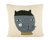 Decorative Pillow - Felipe the Cat - soft knitted pillow - 18x18, includes insert