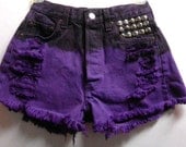 Vintage Levis High Waist Denim Shorts --Purple Ombre with Studs Waist 25  inch