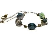 Blue Green Agate Nugget Necklace, Purples, Agate and Brass Necklace, Bold and Bohemian