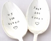 My Ice Cream and Your Ice Cream Spoon, set of 2 vintage hand stamped vintage silver spoons. By MilkandHoneyLuxuries