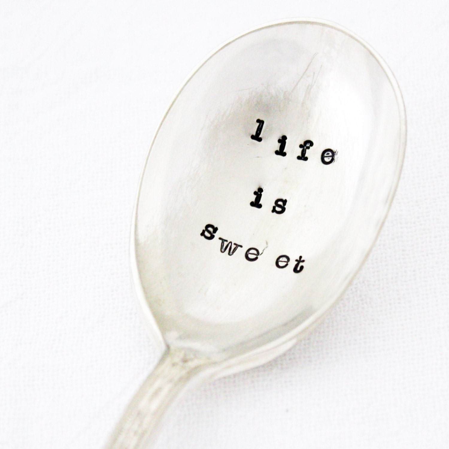 Life Is Sweet vintage sugar spoon. Hand stamped serving flatware for your kitchen home decor by Milk and Honey
