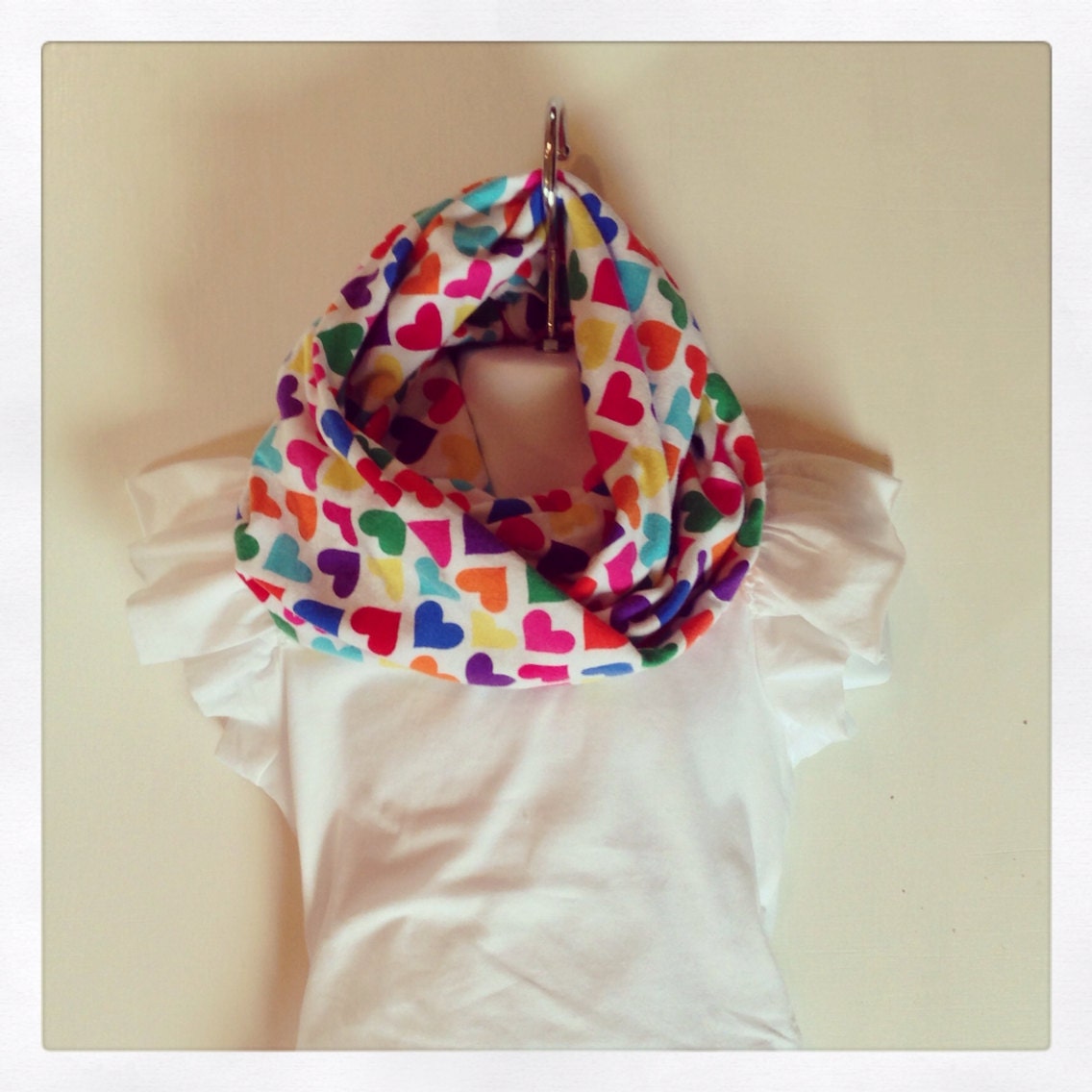 Rainbow Heart Jersey Knit Infinity Scarf //  Rainbow Hearts Scarf // Toddler Scarf // Child