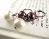 Dark Red Earrings -  maroon, pearl, vintage, cream, copper