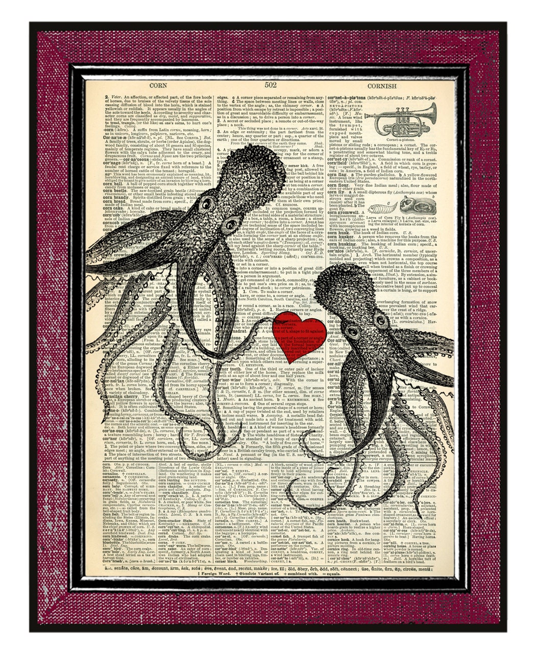 OCTOPUSES IN LOVE Wall Decor Dictionary Print Book Print Wall Hanging Wall Art Dictionary Page Art Home Decor Heart Art Octopus Art