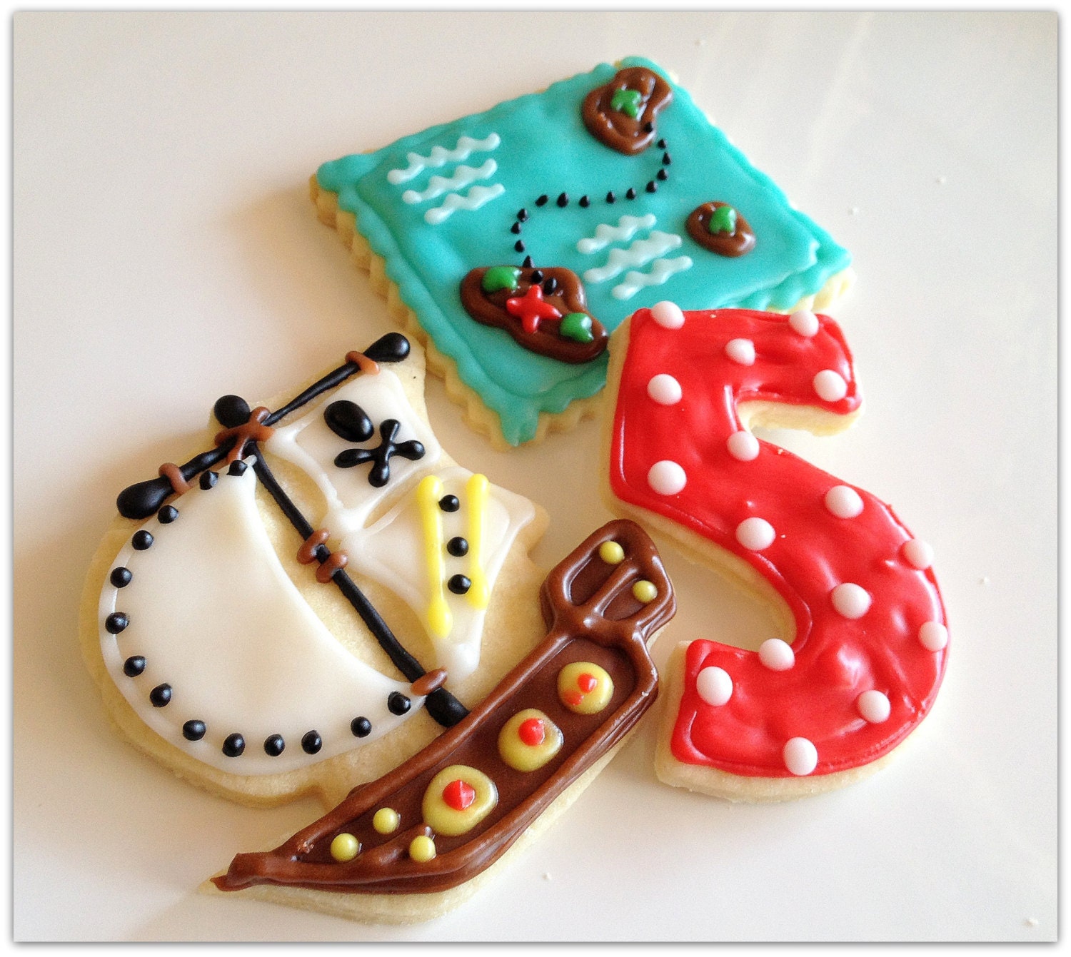 Pirate Theme Sugar Cookie Iced Decorated Treasure Map Cookie Custom Birthday