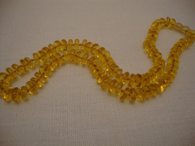 Amber Bead - Golden - Honey - Yellow Coin - Beaded Handmade Teething Necklace Long 48.0 cm or 19.0"