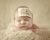 Vintage Pleated burlap headband, baby headbands, newborn headbands, burlap headbands, photography prop, lace headbands