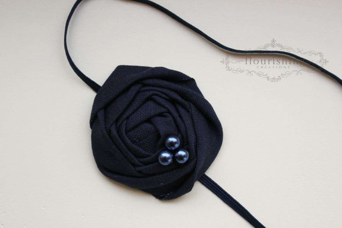 Back to Basics- NAVY Rosette headband, everyday headbands, navy headbands, newborn headbands, photography prop