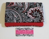 Women's wallet, Designer wallet, Paisley wallet, Fabric wallet, Small wallet, Black, Red and White, Wallet