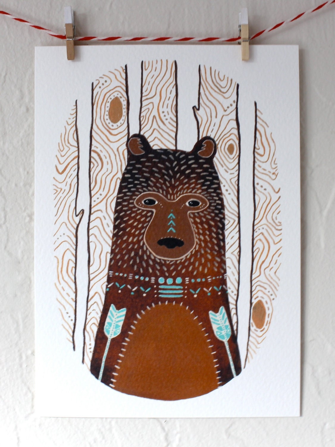 Bear Illustration Painting - Watercolor Art - Large Archival Print - 11x14 Hunter, the Brown Bear