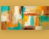 Abstract Acrylic Art Original Painting Titled: Indian Summer 2 24x48x1.5" by Ora Birenbaum