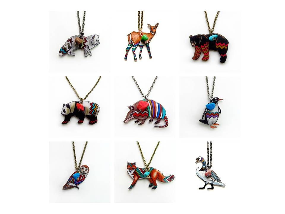 Set of 2 Mystery Necklaces / Mystery Grab Bag Collection / Chevron Animal / Chevron Necklaces / Shrink Plastic Jewelry / BFF / Wearable Art