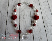 Red Velvet Hearts & Pearls Chunky Bead Necklace - Baby Toddler- Ready to Ship - 4th of July