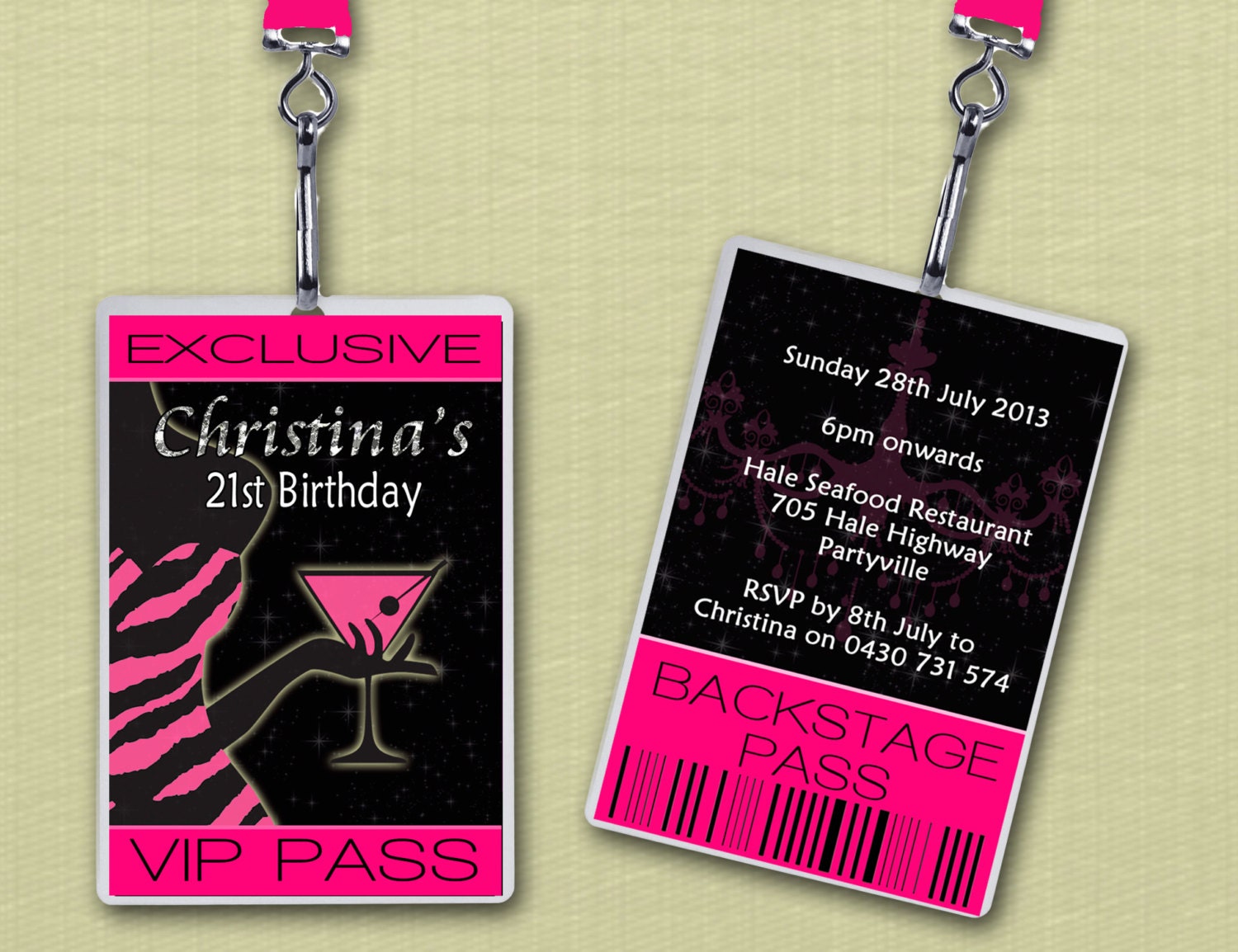 Personalised Glamour Cocktail Party VIP Lanyard Invitations x 10 Il_170x135