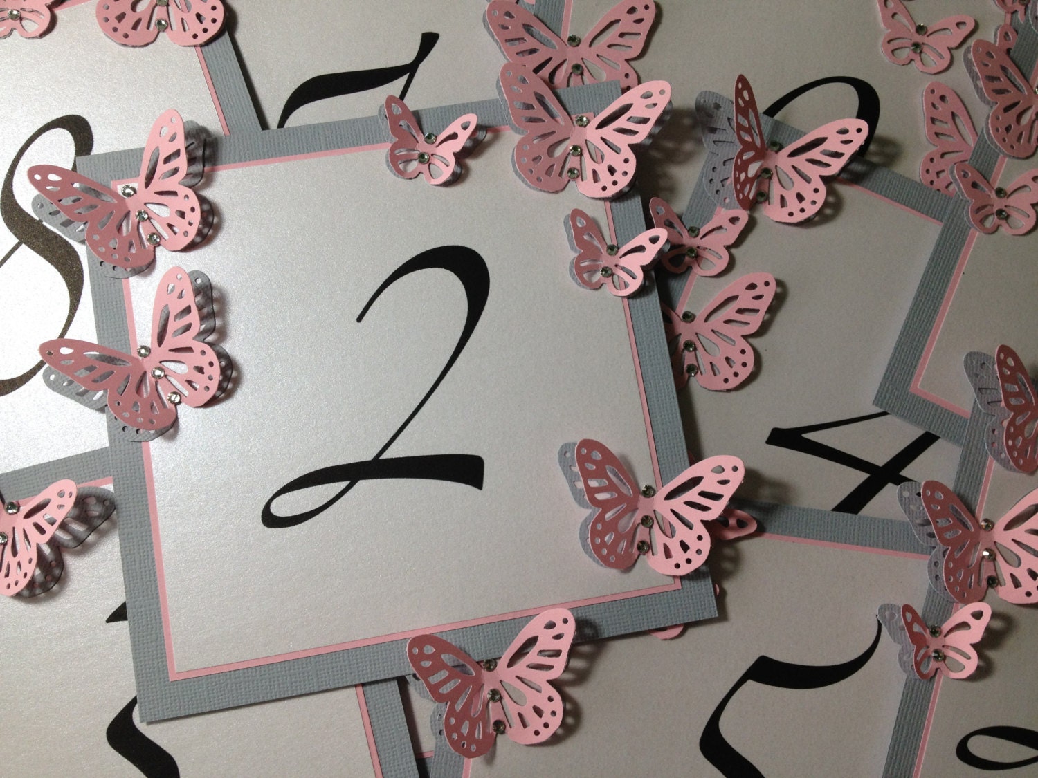 Table Numbers Card Table Tag with Butterflies and Crystals