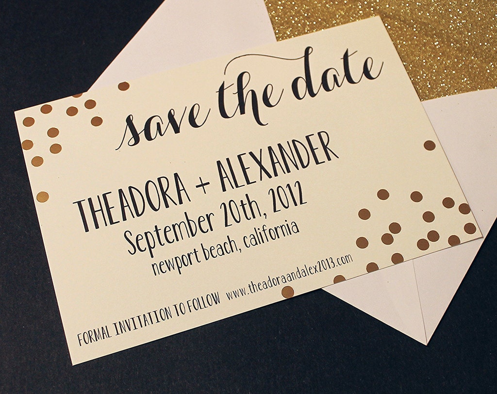 20 CUSTOM Gold Confetti A7 INVITES with envelopes great for Save the Date, Bridal Shower, Engagement Party, Wedding Suite
