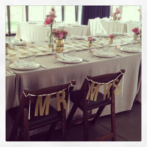 Gold Glitter "Mr" & "Mrs" Banner Garland perfect for weddings, engagements or bride/groom's chairs