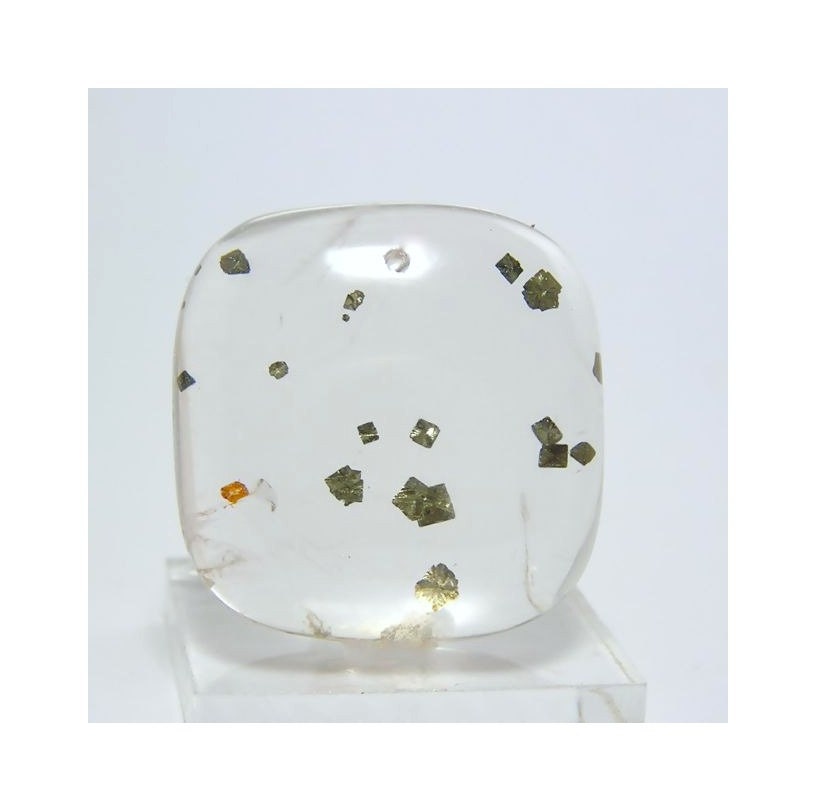 Pyrite Fools Gold in Gem Quartz Drilled Cabochon Focal Pendant Bead 32x30mm