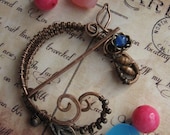 Wire Wrapped Copper Fibula - Copper Shawl Pin - Shawl Scarf Sweater Pin - Metal Brooch - Round Circle Penannular -Floral Flower Leaf