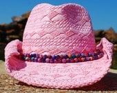 Pink Cowgirl Hat with Colorful Beaded Band