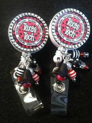 Texas Tech Beaded Bezel Pendant ID Badge Reels