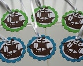 12 PIrate Ship Favor tags, Pirate Birthday Party, Pirate decorations, Pirate Goody Bags
