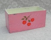 Primitive Box Cherry Folk Art Shabby Pink and White Paint Country Cottage Chic Desk Accessory