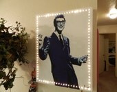 Buddy Holly Art Marquee with lights on wood