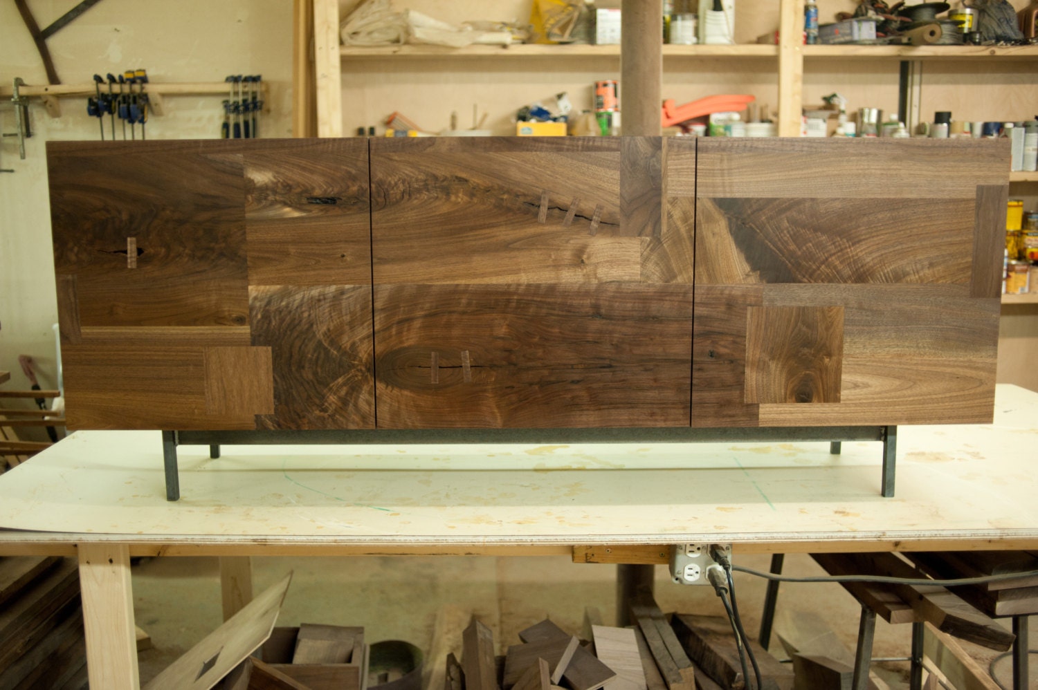 Stag Credenza - Modern Solid Walnut and Blackened Steel Base