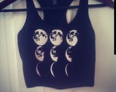Handmade Phases of the Moon, Crop Top, Racer Back, Backless, Festival, Aztec, Screenprint, Hippie, Women, Hippie, Bohemian, Moon, Tank