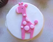 Pink Polka Dotted Giraffe  Fondant Cupcake Topper Set