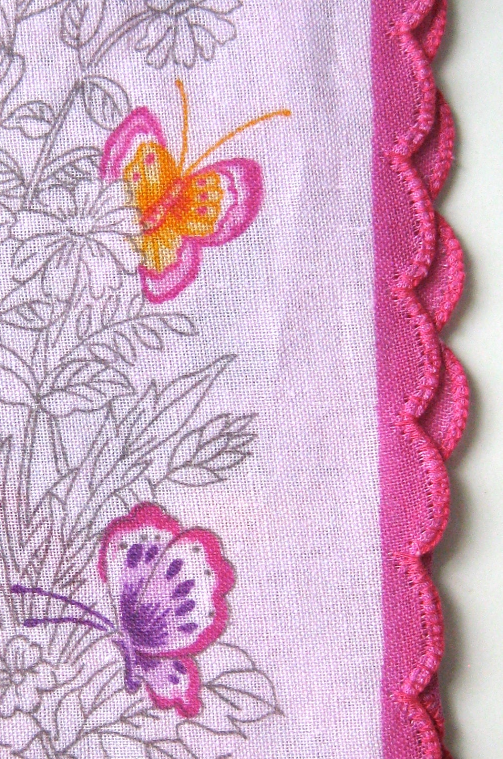 Vintage Handkerchief Jeou d' Orly Pink with Flowers and Butterflies New Condition