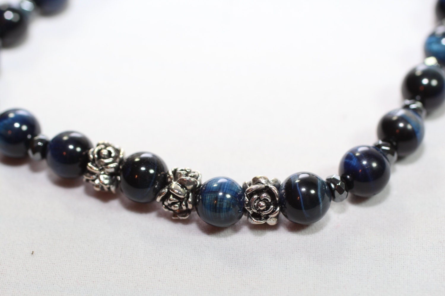 CLOSING SALE Blue Tiger Eye necklace with Sterling silver clasp