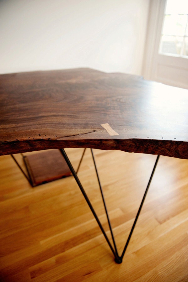 Modern Geometric Live Edge Slab Desk Claro Walnut