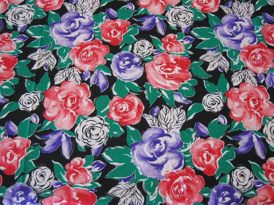 Vintage Fabric Red & Purple Roses - 1 YARD, 19 INCHES