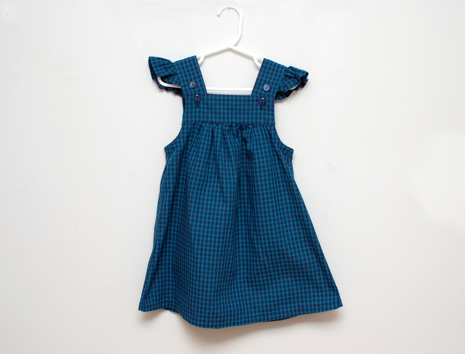 Vintage 1980s blue checked girl's jumper dress