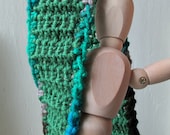 Green with Colorful Trim Wool Skinny Crochet Scarf