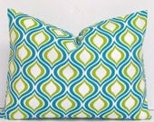 TEAL OUTDOOR PILLOW.12x16 or 12x18 inch.Decorator Pillow Covers.Printed Fabric Front and Back.Indoor. Outdoor