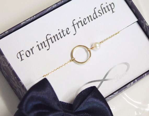 Friendship bracelet -  Infinity card & karma bracelet, freshwater pearl, eternity circle bracelet , Bridesmaid gifts, wedding bracelet