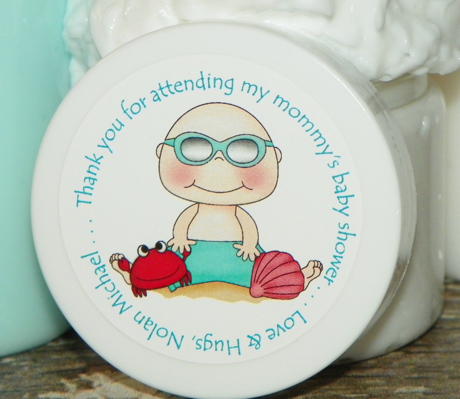 Baby Shower Favors - Personalized Whipped Body Butter (Beach Baby Boy with Sunglasses)