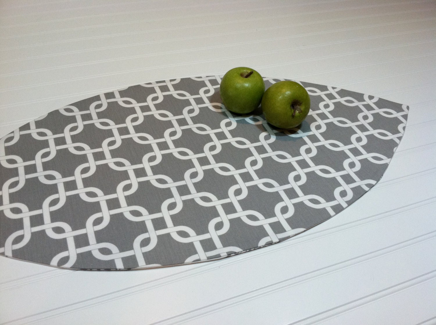 Petite Table Runner Gray White Geometric Floral Print