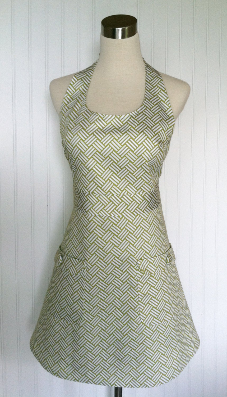 Full Stylish Modern Hostess Apron Kiwi Lime Green